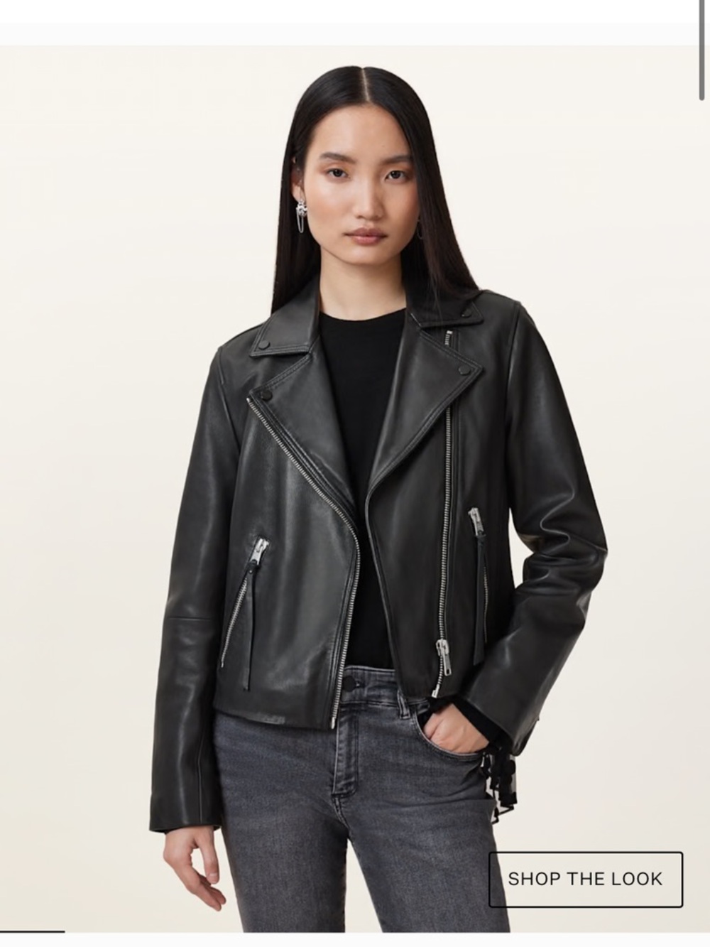AllSaints Black Leather Asymmetrical Moto Jacket